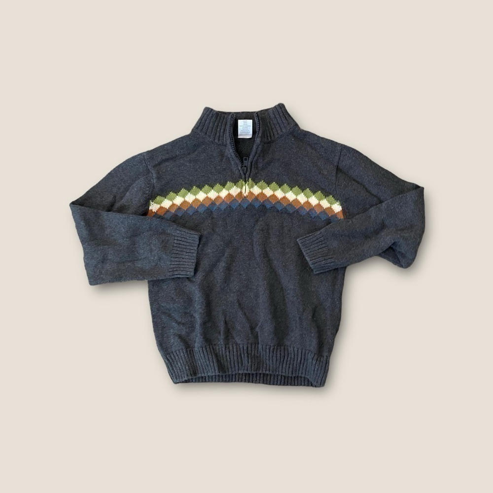 Gymboree Half Zip Pullover Knit High Neck Argyle Sweater S 5-6